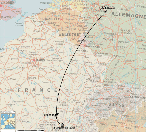 carte du trajet de Briennon à Hemer