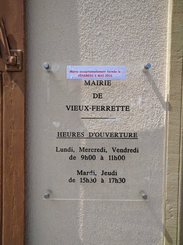 Affiche fermeture mairie Vieux-Ferrette